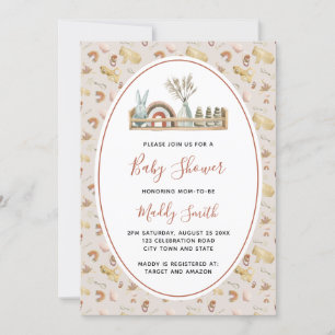 Invitation Jouets en bois Boho Terracotta Rainbow Baby shower