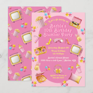 Invitation Jouets poupées roses Stwood Sleepover fête d'anniv