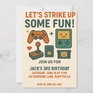 Invitation Joueur d'anniversaire - Niveau Vintage vers le hau