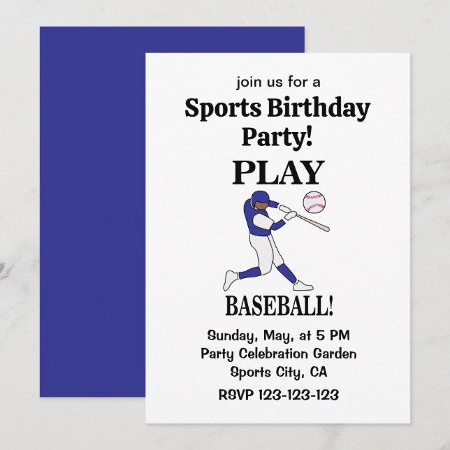 Invitation Joueur de baseball entraîneur Sports fête d'annive (Devant / Derrière)
