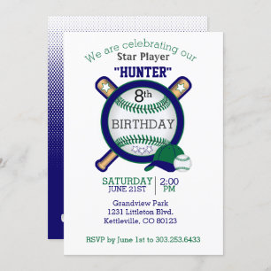 Invitation Joueur de baseball étoile Anniversaire