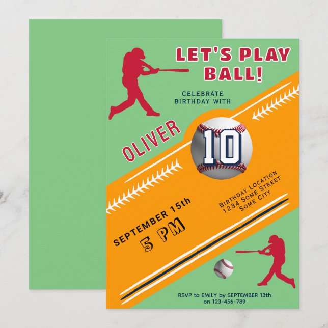 Invitation Joueur De Baseball Moderne À Thème Anniversaire (Devant / Derrière)
