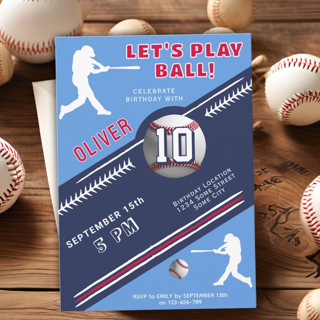Invitation Joueur De Baseball Moderne À Thème Anniversaire (Créateur téléchargé)