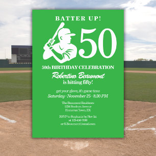 Invitation Joueur de baseball moderne Homme 50e anniversaire