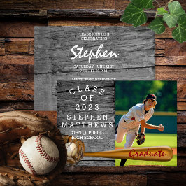 Invitation Joueur de baseball Sports Rustique Photo Graduatio