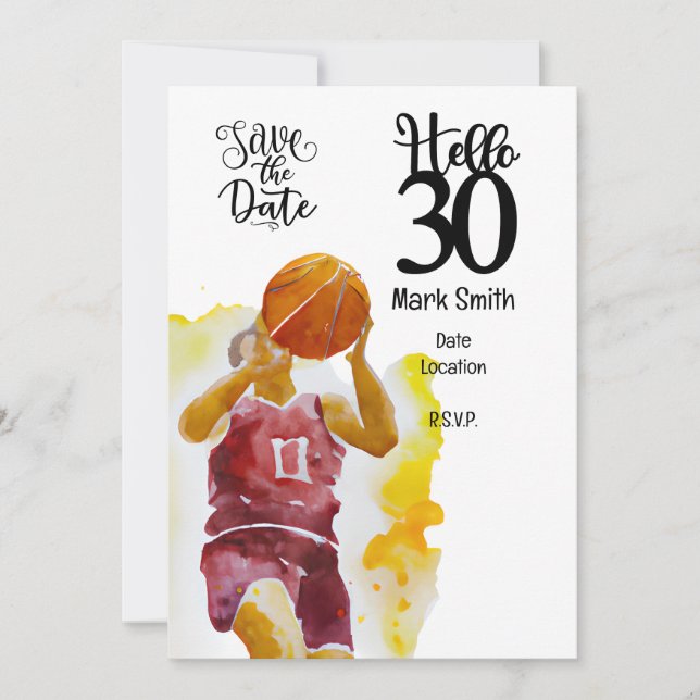Invitation Joueur de basket-ball 30e anniversaire (Devant)