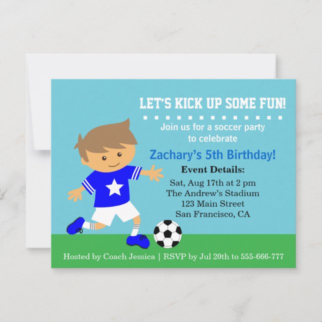 Invitation Joueur De Football, Fête D'Anniversaire Thématique (Devant)