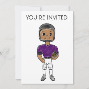 Invitation joueur de football vintage rétro violet noir simpl