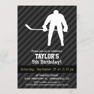 Invitation Joueur de hockey; Gris Noir & Noir