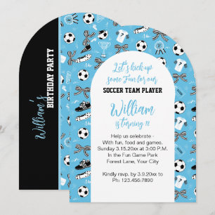Invitation Joueur de soccer garçon fête d'anniversaire bleu