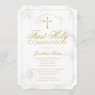 Invitation Joueur d'or élégant en marbre de première communio