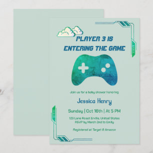 Invitation Joueur vidéo moderne 1974 Joueur 3 Baby shower de 