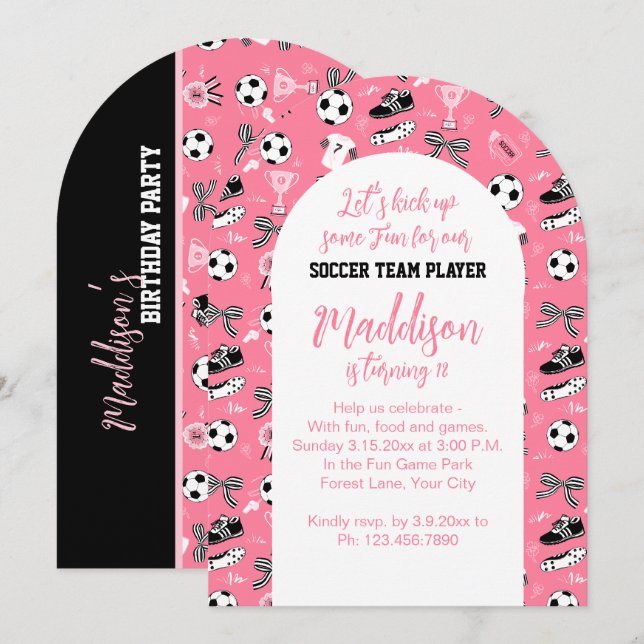 Invitation Joueuse de football fille fête d'anniversaire girl (Devant / Derrière)