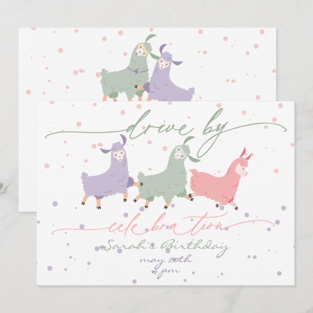 Invitation Joueuse Llama Surprise Anniversaire Parade de célé (Devant / Derrière)