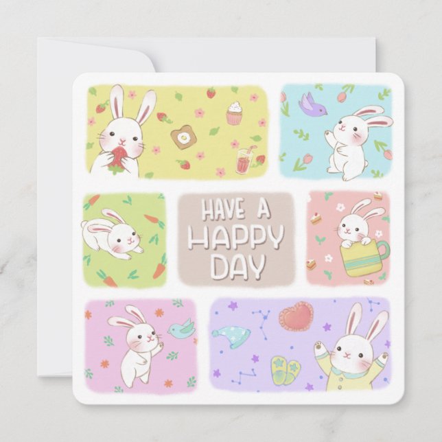 Invitation Jouez Un Joyeux Jour : Belle Illustration De Bunny (Devant)