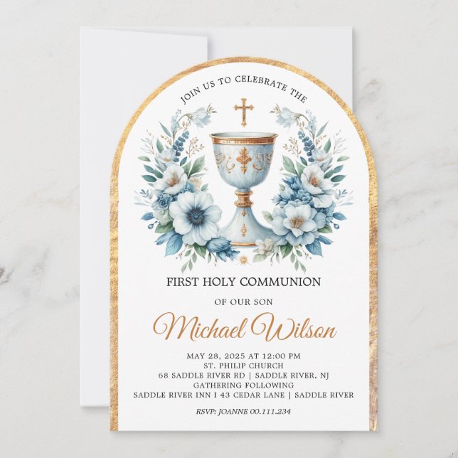 Invitation Jour béni Première Communion florale (Devant)