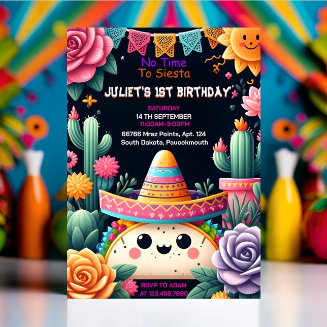Invitation jour cactus mignon uno taco première fête 1er anni (Créateur téléchargé)