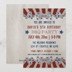 Invitation Jour commémoratif rouge et bleu rustique vintage A