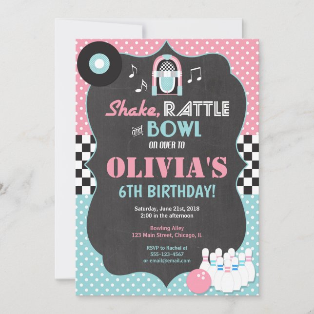 Invitation Jour d'anniversaire de Bowling rock and roll (Devant)
