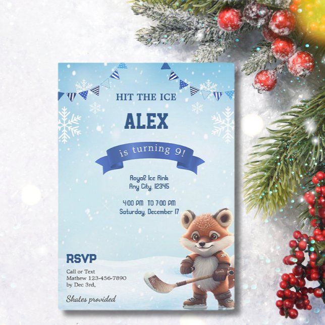 Invitation Jour d'anniversaire de hockey sur glace Patinage b (Créateur téléchargé)