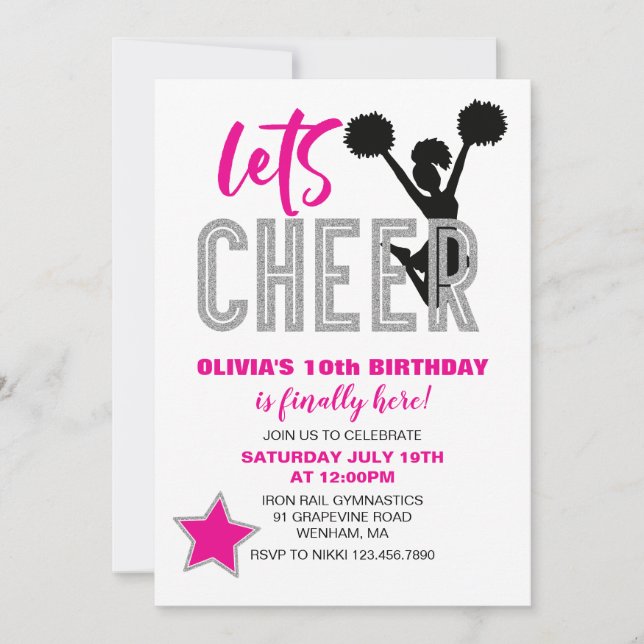 Invitation Jour d'anniversaire de la Cheerleader rose argent  (Devant)