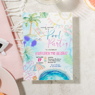 Invitation Jour d'anniversaire de la fête de la piscine de Ne