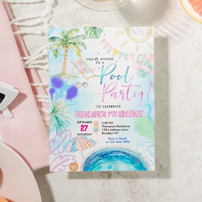 Invitation Jour d'anniversaire de la fête de la piscine de Ne (Créateur téléchargé)