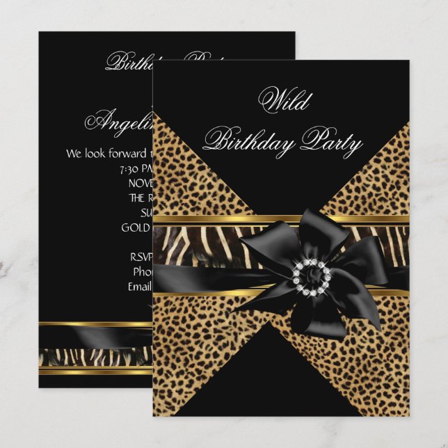 Invitation Jour d'anniversaire de la fête d'or du Léopard sau (Devant / Derrière)