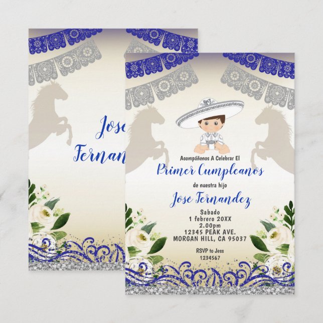 Invitation Jour d'anniversaire de la Marine Argent PREMIER CU (Devant / Derrière)