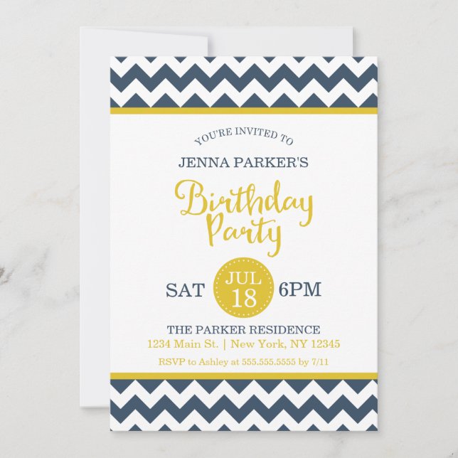 Invitation Jour d'anniversaire de la Marine moderne Jaune Or  (Devant)