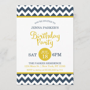 Invitation Jour d'anniversaire de la Marine moderne Jaune Or