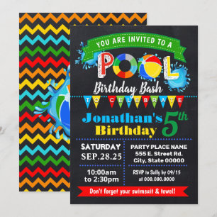 Invitation Jour d'anniversaire de la piscine - tableau de bas