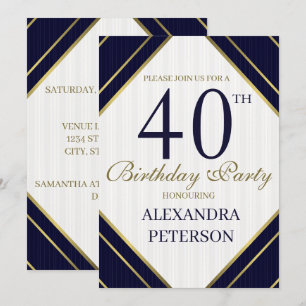 Invitation Jour d'anniversaire de la Royal Blue White and Gol