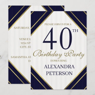 Invitation Jour d'anniversaire de la Royal Blue White and Gol