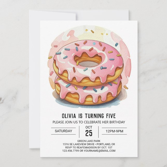 Invitation Jour d'anniversaire de la Simple Donuts Moderne (Devant)