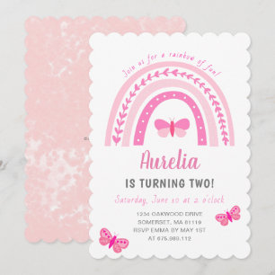 Invitation Jour d'anniversaire de l'arc-en-ciel rose mignon m