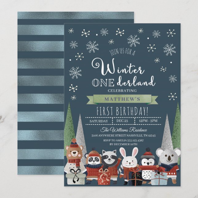 Invitation Jour d'anniversaire de l'hiver des forêts (Devant / Derrière)