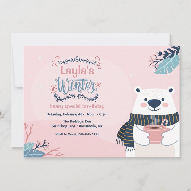 Invitation Jour d'anniversaire de l'ours polaire d'hiver (Devant)