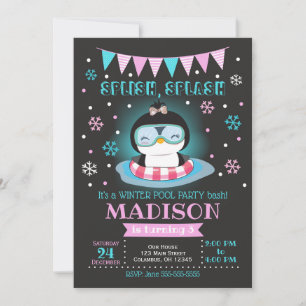 Invitation Jour d'anniversaire de piscine d'hiver / Penguin