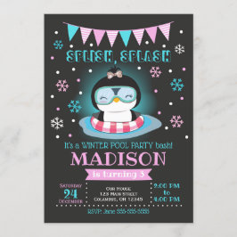 Invitation Jour d'anniversaire de piscine d'hiver / Penguin