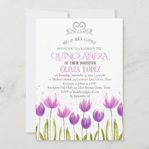 Invitation Jour d'anniversaire de Tiara Quinceañera violette