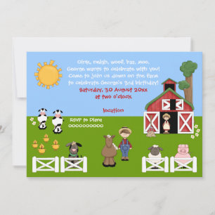 Invitation Jour d'anniversaire des enfants d'animaux d'élevag