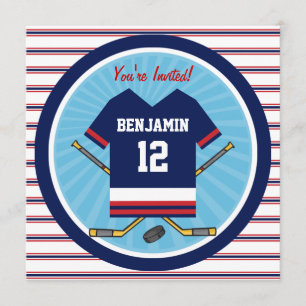 Invitation Jour d'anniversaire du Blue Red White Ice Hockey J