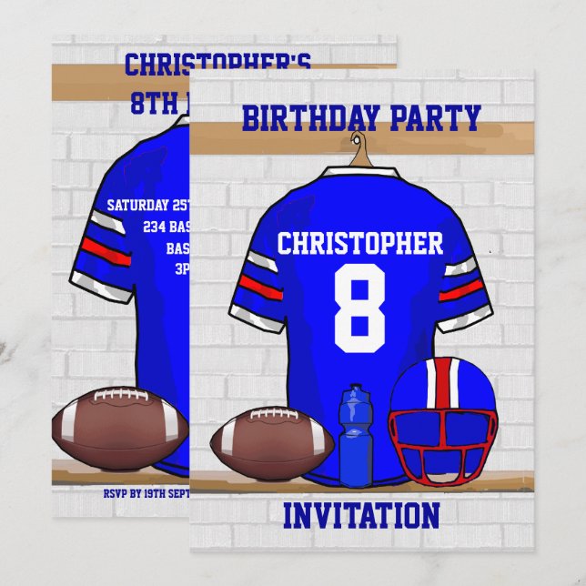 Invitation Jour d'anniversaire du Blue WR Football Jersey (Devant / Derrière)