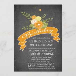 Invitation Jour d'anniversaire du Chalkboard moderne Orange F