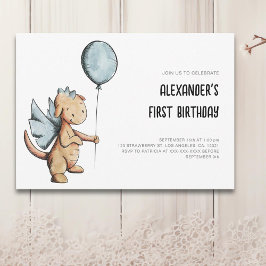 Invitation Jour d'anniversaire du dragon d'aquarelle mignonne