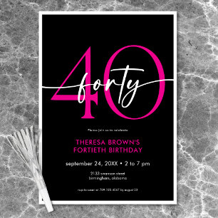 Invitation Jour d'anniversaire minimal rose Quarante Script