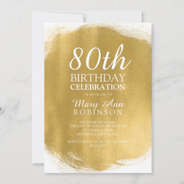 Invitation Jour d'anniversaire moderne 80th Gold Paint Look (Devant)