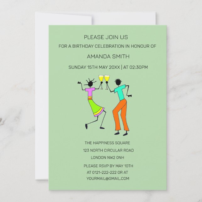 Invitation Jour d'anniversaire moderne abstrait (Devant)