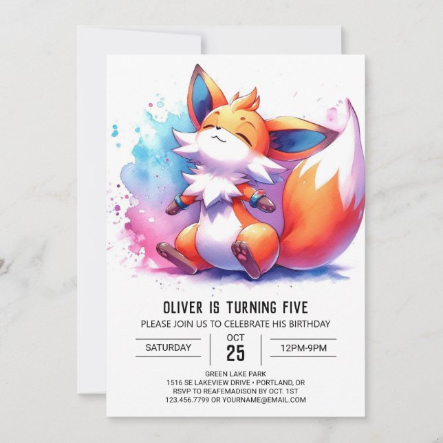 Invitation Jour d'anniversaire moderne en ligne Fox (Devant)